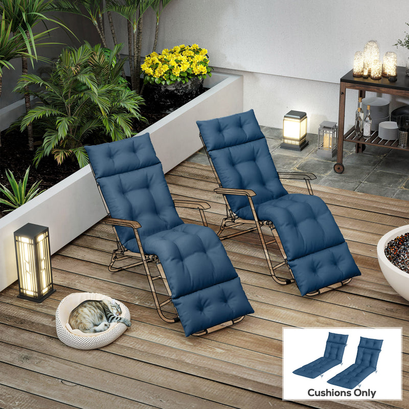 Lounger Cushions Set of 2 for Outdoor Recliners with Tie Fastenings Navy Blue Outsunny