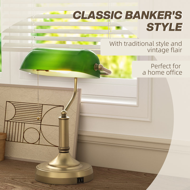 Bedside Table Lamp with Adjustable Shade and Built In USB Charging Ports Green