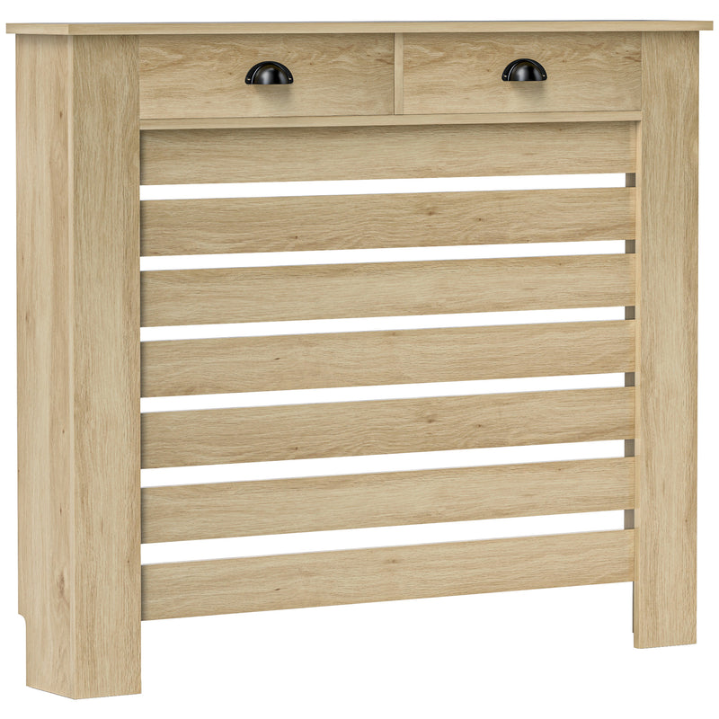 Radiator Cover with Slatted Front and Storage Drawer for Safe Family Homes Oak Homcom