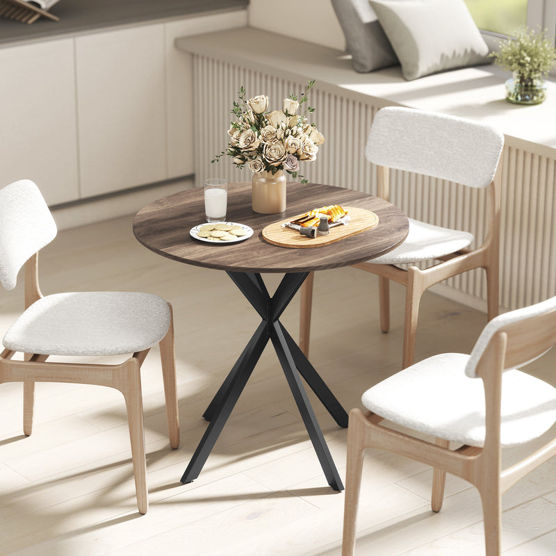 Round Dining Table with Adjustable Feet for Stable Family Meals Brown