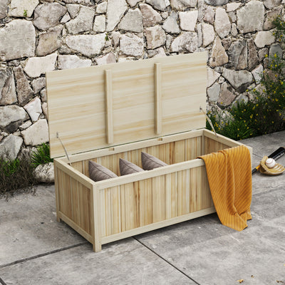 172L Outdoor Wooden Storage Box For Garden Tools And Cushions, Natural Wood AOSOM