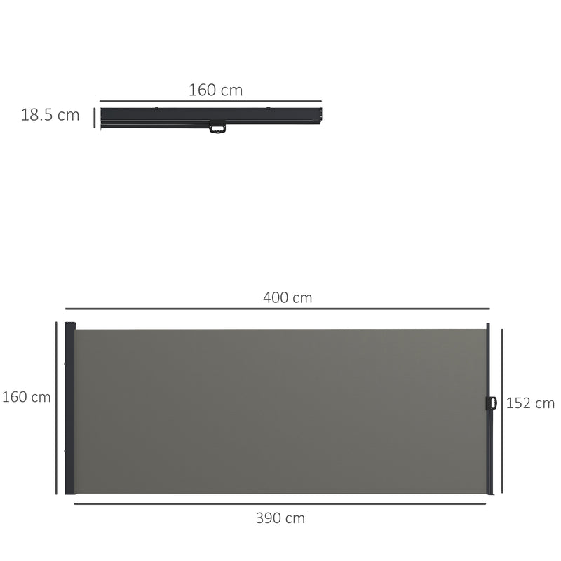 Dark Grey Retractable Side Awning Privacy Screen For Garden Hot Tub Or Balcony 4m