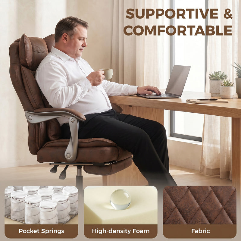 Office Chair for Tall and Large Adults with Wide Seat Reclining Back and Lumbar Support Dark Brown