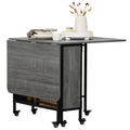 Extendable Drop Leaf Dining Table for 6 People Space Saving Design for Home Grey Black