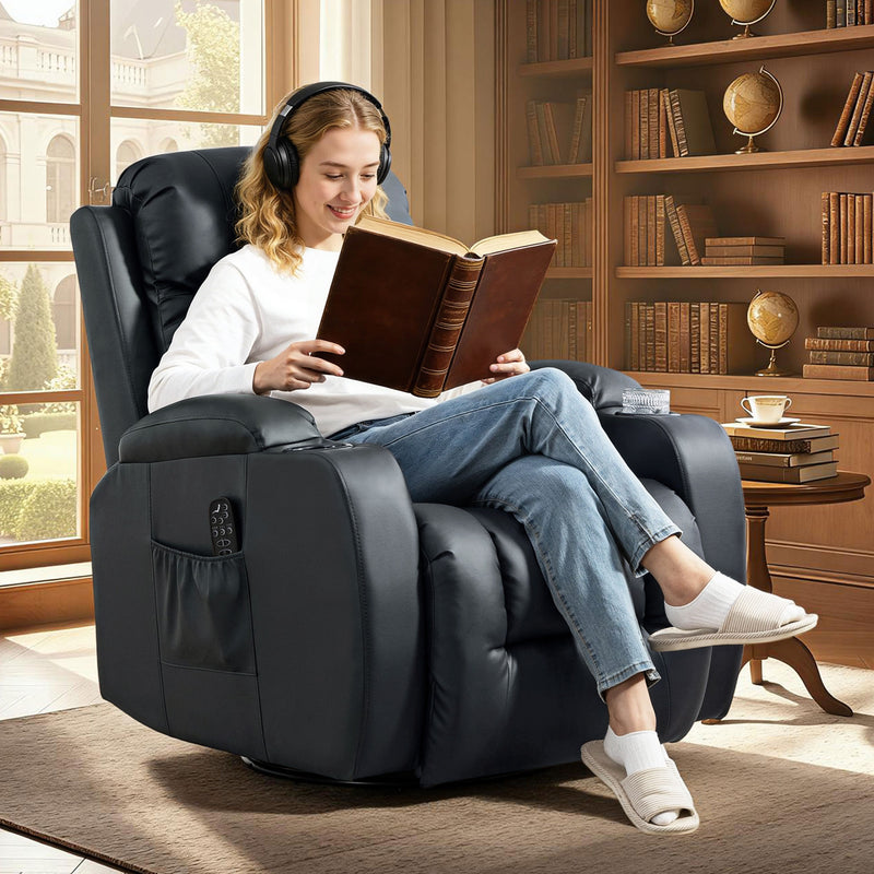 Massage Recliner Armchair with Heat and Remote for Relaxing Evenings at Home Black