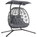 Black Rattan Double Hanging Egg Chair With Canopy and Cushions for Garden by Outsunny