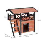 Outdoor Wooden Cat House With Balcony And Stairs Ideal For Garden Or Patio Use, Brown