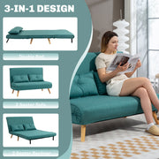 Two Seater Sofa Bed with Linen Look Upholstery Ideal for Guest Rooms or Lounges Green