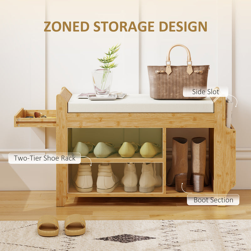 Hallway Shoe Storage Bench with Padded Seat and Side Compartment for Narrow Spaces Natural Cream