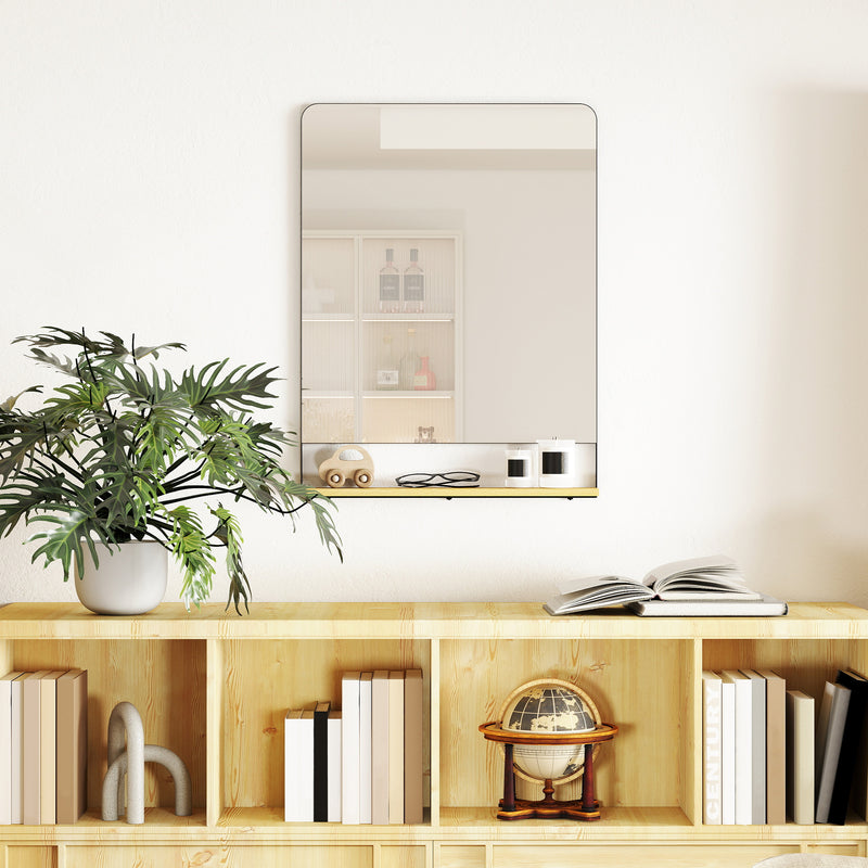 Wall Mounted Mirror with Storage Shelf Ideal for Hallway or Bathroom Use Black AOSOM
