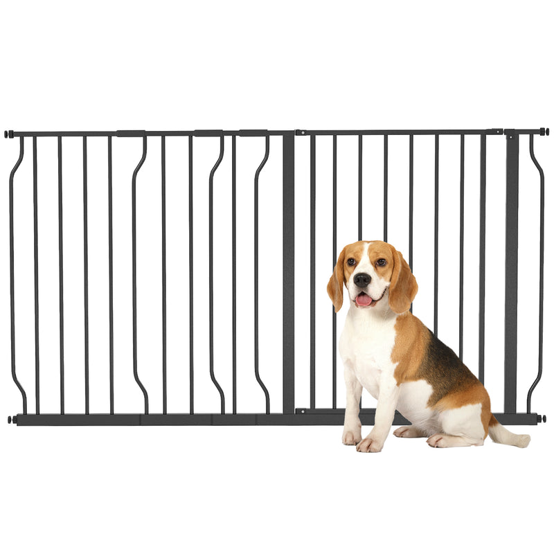 Extra Wide Dog Safety Gate with Walk Through Door for Stairs and Hallways Black