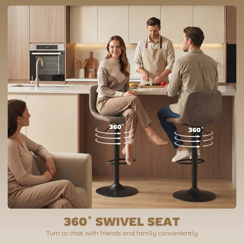 Adjustable Bar Stools Set of 2 with Swivel and Easy Clean Leathaire for Kitchen Counters Brown
