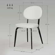 Set of 4 White Boucle Dining Chairs with Metal Legs and Padded Seat for Home