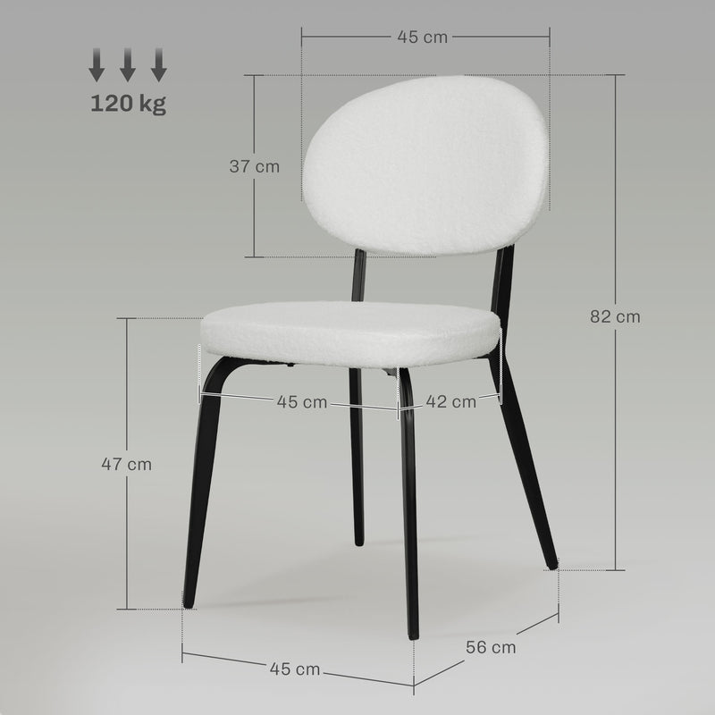 Set of 4 White Boucle Dining Chairs with Metal Legs and Padded Seat for Home