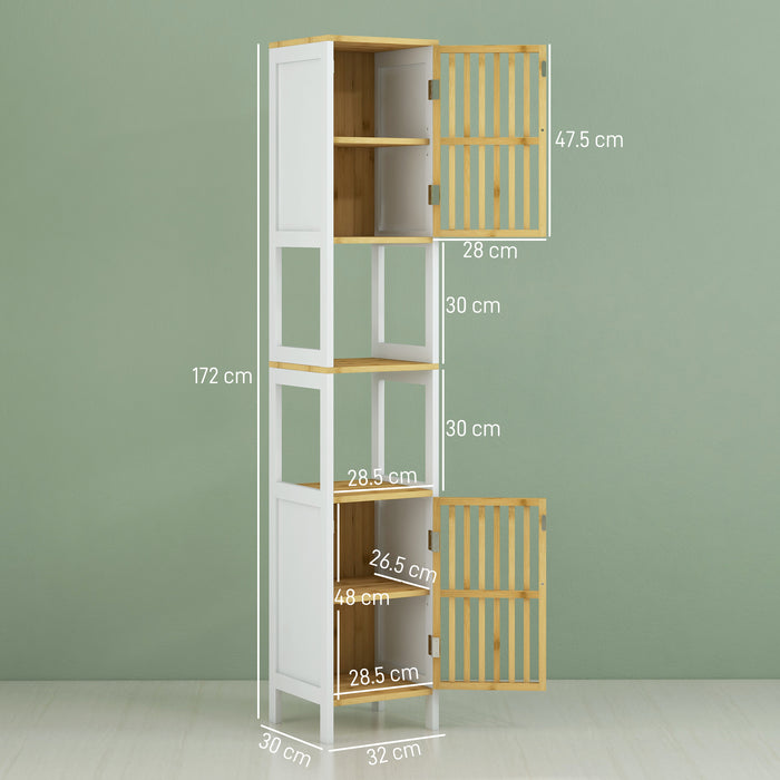Tall Bathroom Storage Unit Bamboo Blend with Retro Cut Out Design