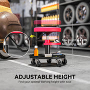 Mechanic Roller Stool with Adjustable Height and Tool Trays for Garage or Workshop Red AOSOM