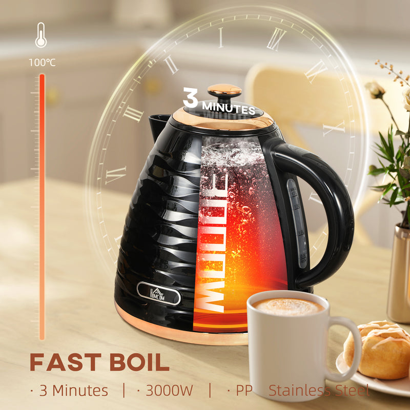 Black 3kW Rapid Boil Honeycomb Cordless Kettle for Fast Heating by HOMCOM