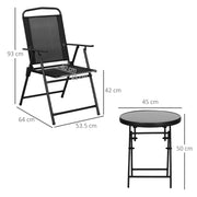Three Piece Bistro Set with Glass Top Table Black by Outsunny