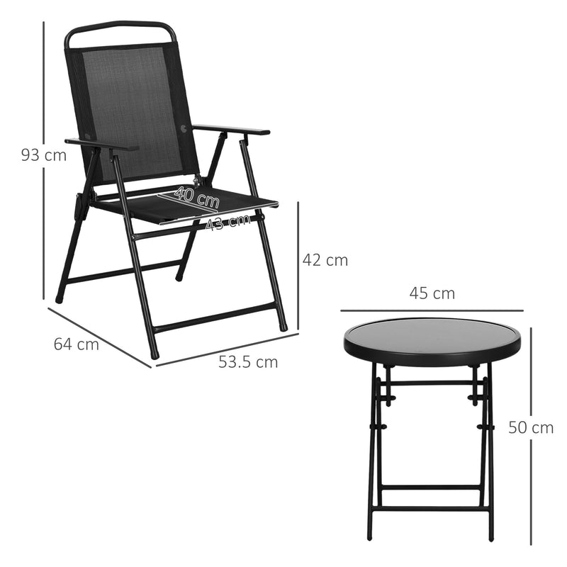 Three Piece Bistro Set with Glass Top Table Black by Outsunny