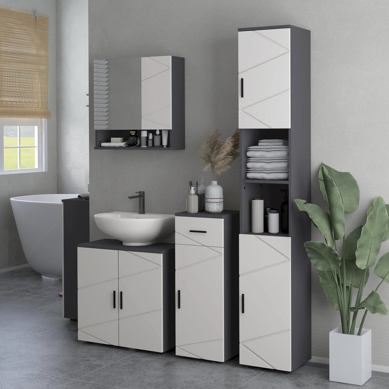 Tall Bathroom Storage Cabinet With Adjustable Shelves For Towels And Toiletries Grey