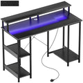 LED Computer Desk with Power Outlets and Storage Shelves Ideal for Home Office, Grey