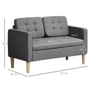 2 Seater Sofa with Hidden Storage and Wood Legs Ideal for Small Living Rooms Grey
