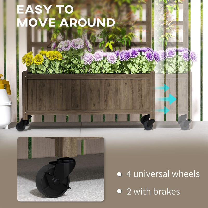 Wooden Trellis Planter Raised Garden Bed with Wheels for Vegetables and Flowers Brown by Outsunny