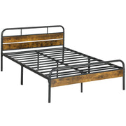 Industrial Style Double Bed Frame Metal and Wood Black and Brown by HOMCOM