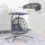 Black Rattan Double Hanging Egg Chair With Canopy and Cushions for Garden by Outsunny