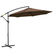 Brown 2.45m Cantilever Garden Parasol Waterproof Overhanging Umbrella With Cross Base