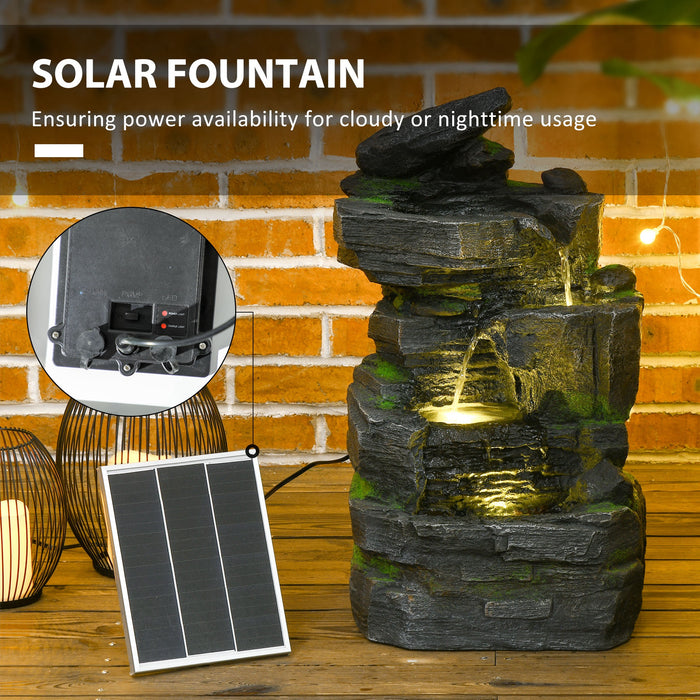 Dark Grey Garden Water Feature with LED Lights for Outdoor Decor by Outsunny