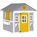 Wooden Outdoor Playhouse for Children with Planter Boxes and Weatherproof Shelter Grey Yellow White Outsunny