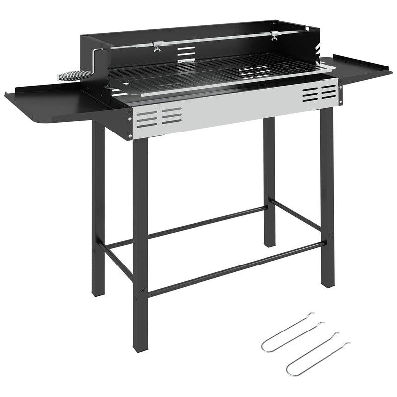 Charcoal Rotisserie BBQ Grill Roaster With Adjustable Grate And Side Shelves For Chicken