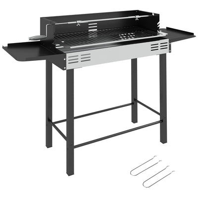 Charcoal Rotisserie BBQ Grill Roaster With Adjustable Grate And Side Shelves For Chicken
