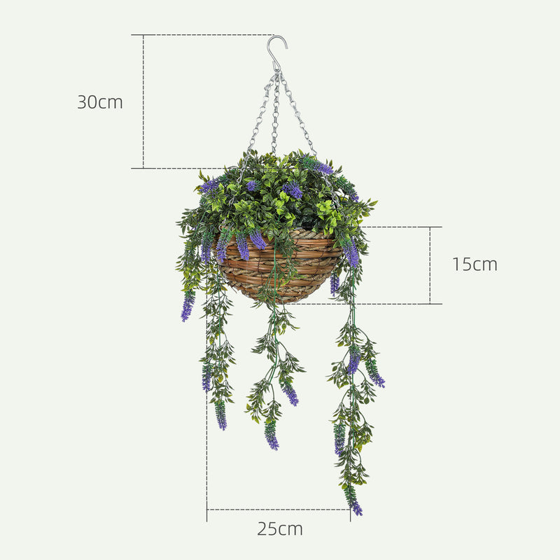 Set of 2 Artificial Lavender Plants in Hanging Baskets Faux Silk Flowers for Indoor Outdoor Decor by HOMCOM