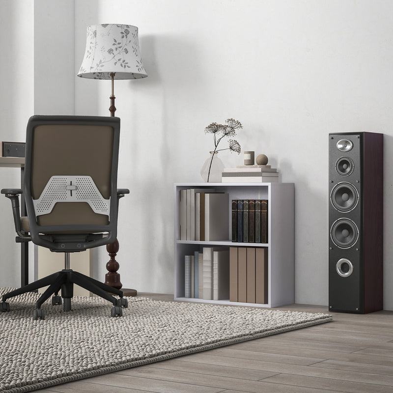 2 Tier Small White Bookcase With Adjustable Shelf For Home Office Or Study Storage