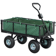 Green 114L Steel Frame Garden Cart Trolley for Heavy Loads by Outsunny