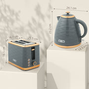 Grey 3000W 1.7L Rapid Boil Kettle and 2 Slice Toaster Set with 7 Browning Levels and Crumb Tray