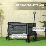 Grey 150L Folding Trolley Wagon with Wheels Brakes and Adjustable Handle by Outsunny