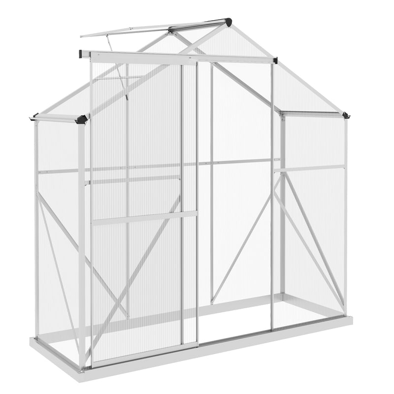 Walk In Polycarbonate Greenhouse With Sliding Door Rain Gutter And Base Frame Silver