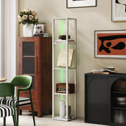 Tall LED Floor Lamp with Shelves and Remote Control for Living Room or Bedroom Oak