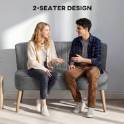 Loveseat Sofa for Small Spaces with Deep Cushions and Wooden Legs Grey AOSOM