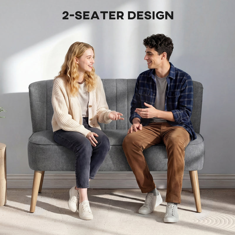 Loveseat Sofa for Small Spaces with Deep Cushions and Wooden Legs Grey AOSOM