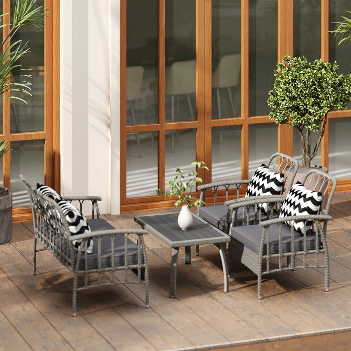 Grey Four Piece Rattan Garden Sofa Set with Cut Out Design by Outsunny