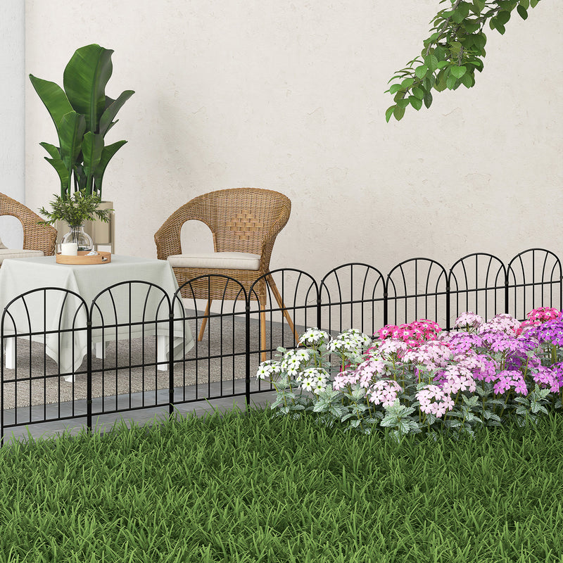 Set of 8 Metal Garden Fence Panels Decorative Picket Style for Outdoor Borders Black AOSOM