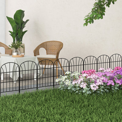 Set of 8 Metal Garden Fence Panels Decorative Picket Style for Outdoor Borders Black AOSOM