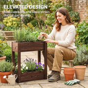 Raised Wooden Planter with 2 Compartments for Easy Gardening at Comfortable Height Carbonised Outsunny