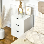 Bedside Table with 3 Drawers and Cut Out Handles for Bedroom Storage White