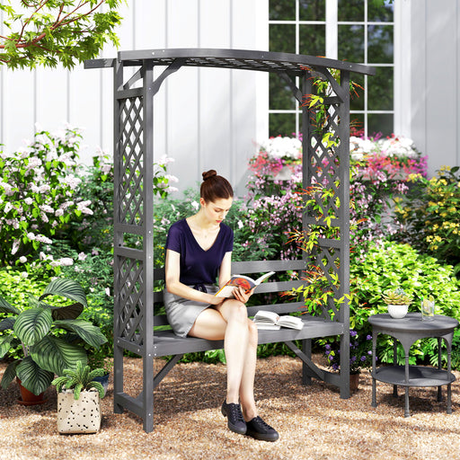 Grey Wooden Garden Arbour Bench with Seat for Climbing Plants and Vines