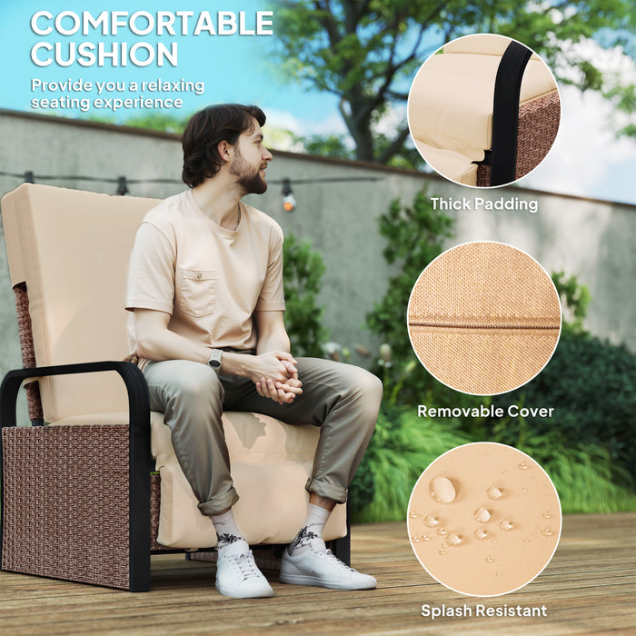 Brown Rattan Garden Recliner Chair With Cushion Side Tray And Footrest by Outsunny